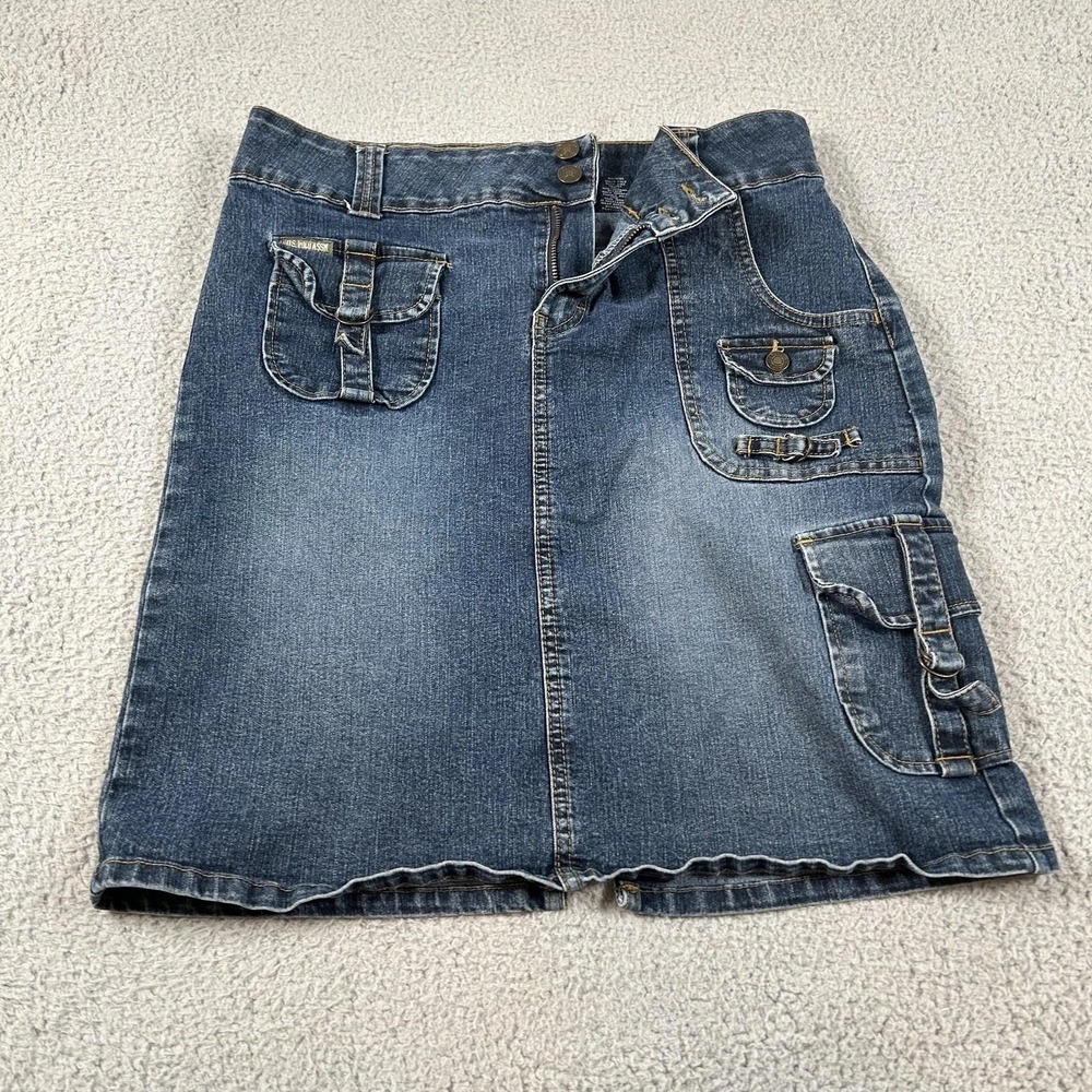 US Polo Assn Denim Skirt Juniors 13/14 Blue Cargo Utility Pockets Y2K Style